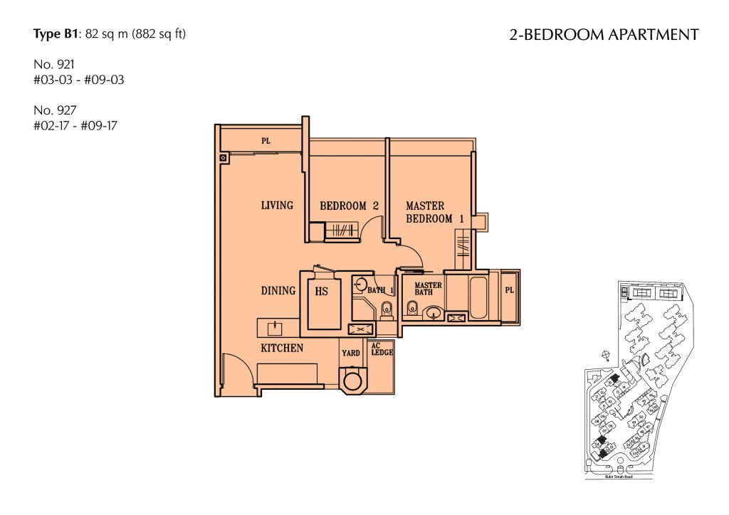 The Cascadia floor plan 883 sqft Type B1