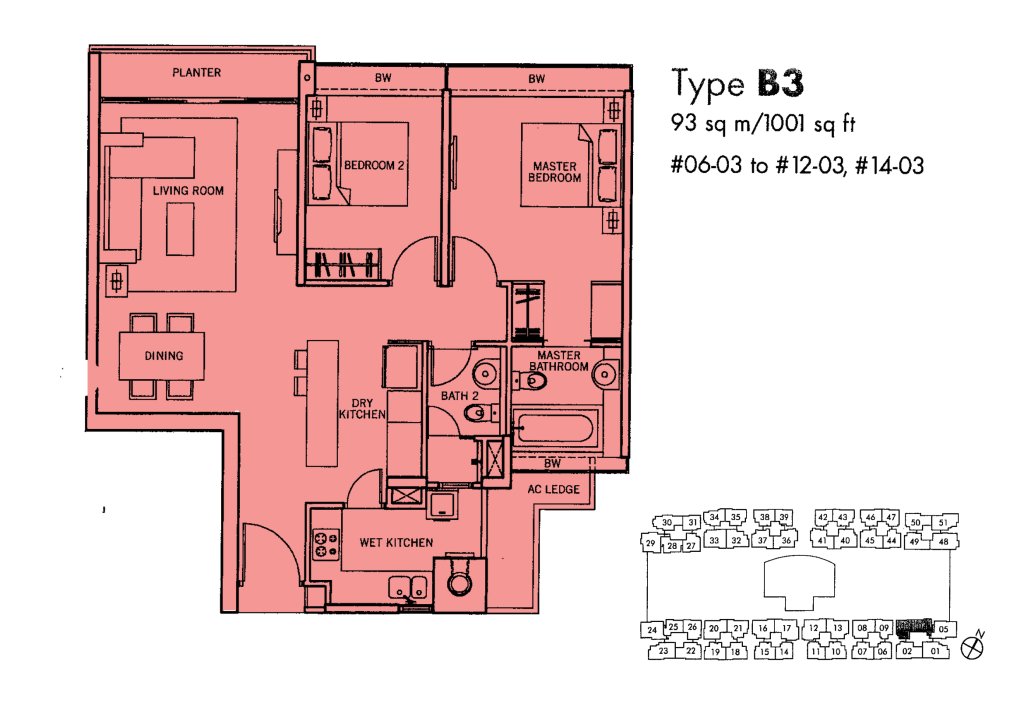 The Centris floor plan 1,055 sqft Type B3