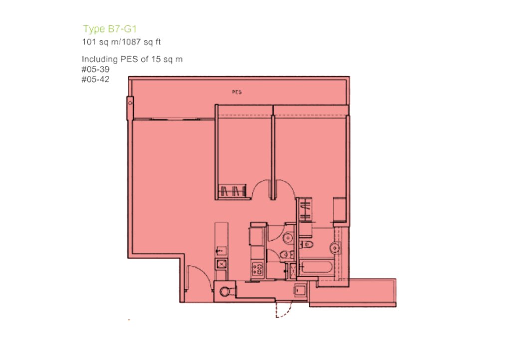 The Centris floor plan 1,087 sqft Type B7-G1