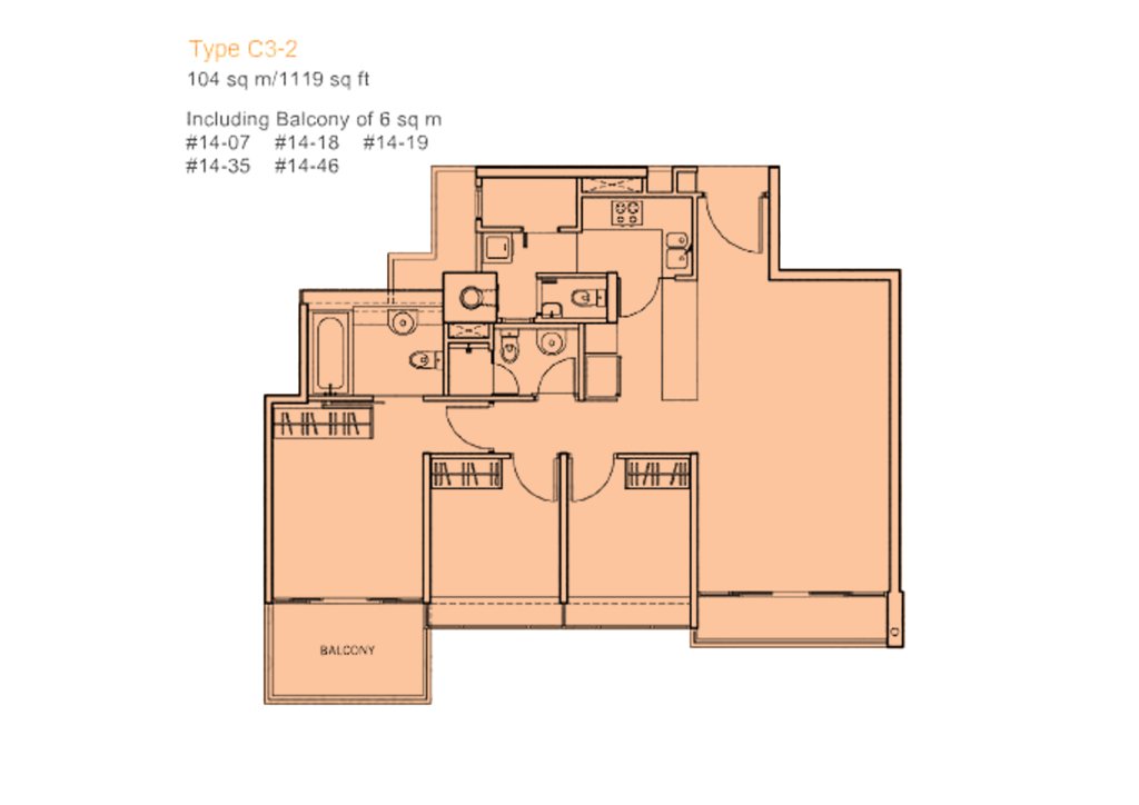 The Centris floor plan 1,119 sqft Type C3-2