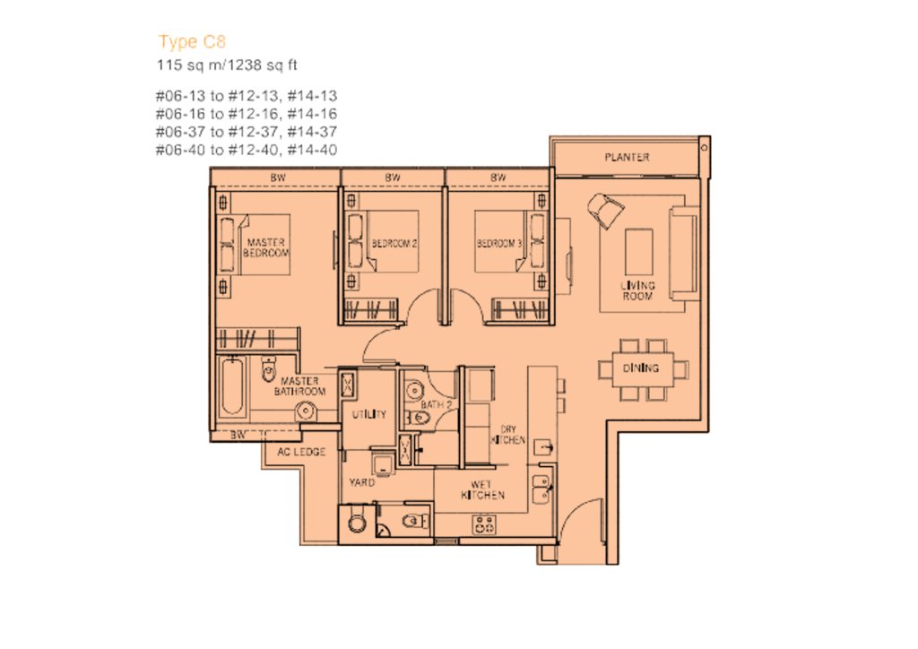 The Centris floor plan 1,238 sqft Type C8