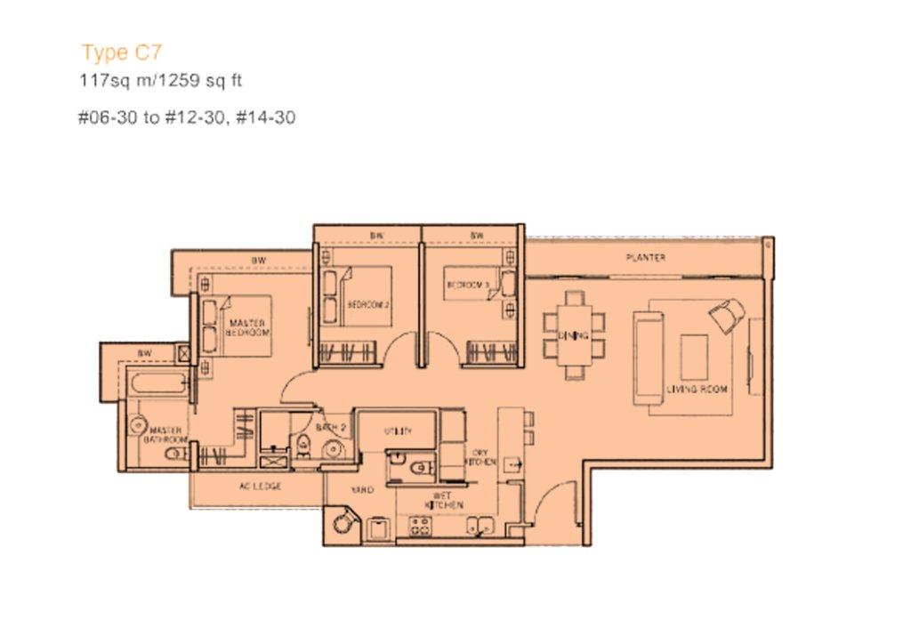 The Centris floor plan 1,259 sqft Type C7