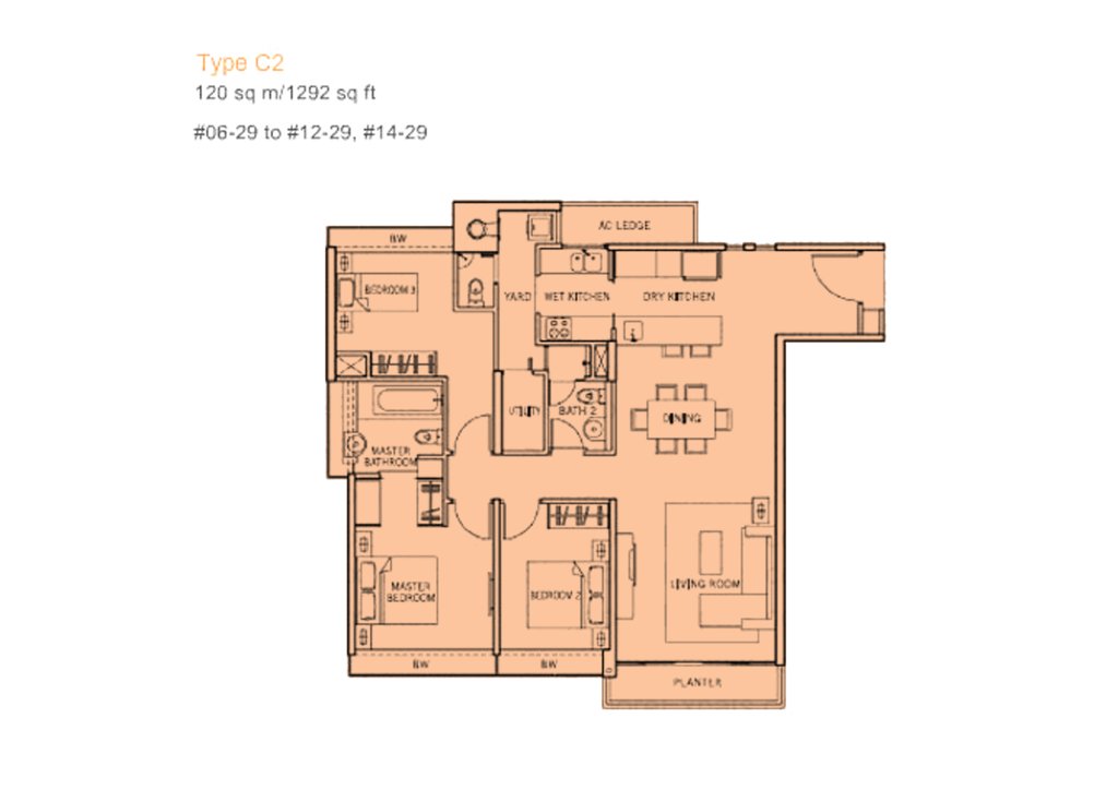 The Centris floor plan 1,292 sqft Type C2