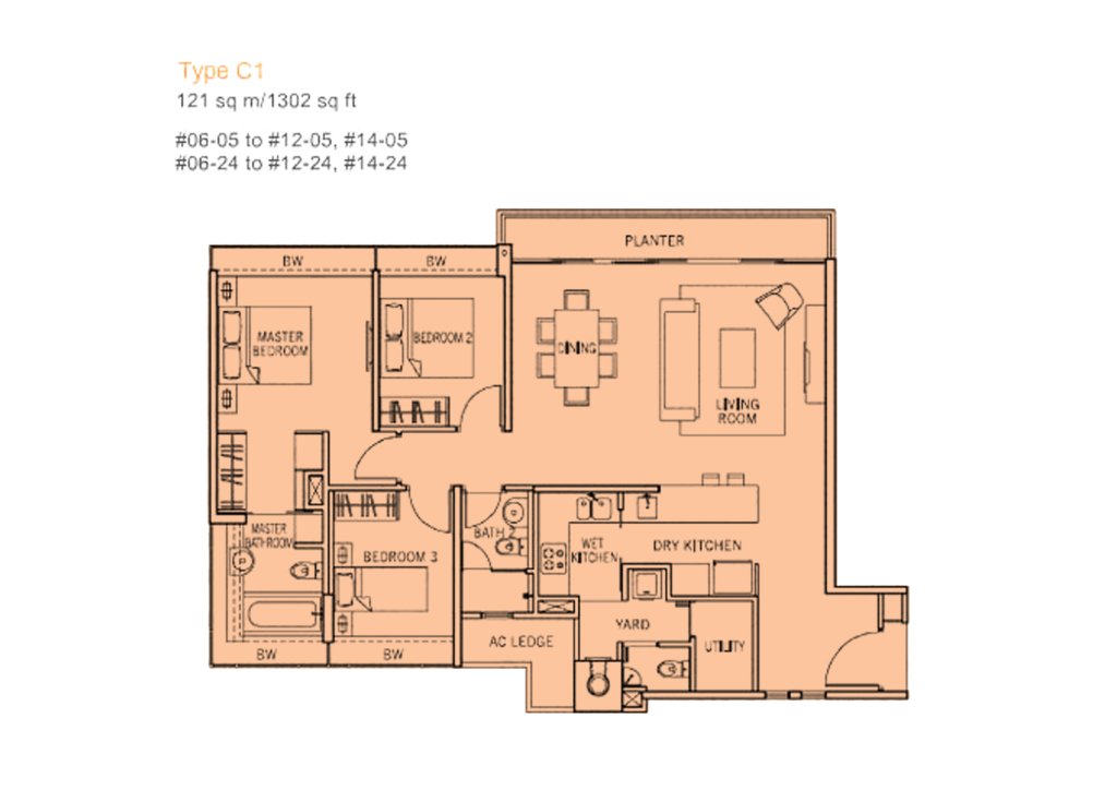 The Centris floor plan 1,302 sqft Type C1