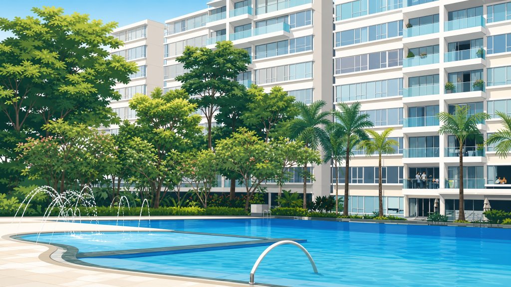 The Centris fountain pool and blocks