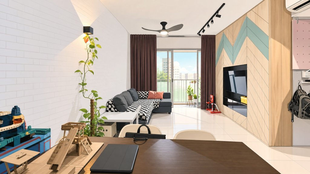 The Centris living room interior with balcony