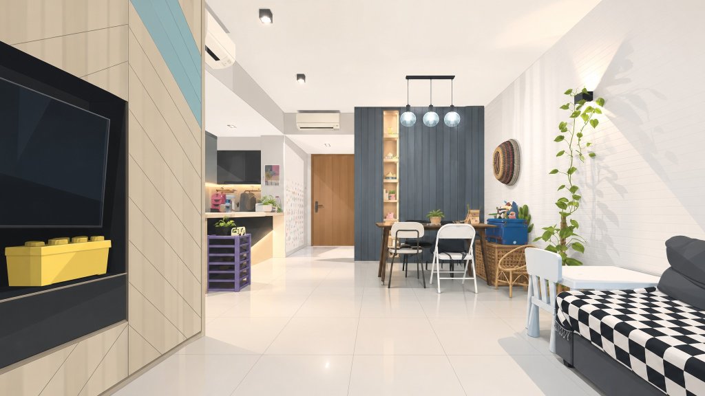 The Centris living area and open kitchen