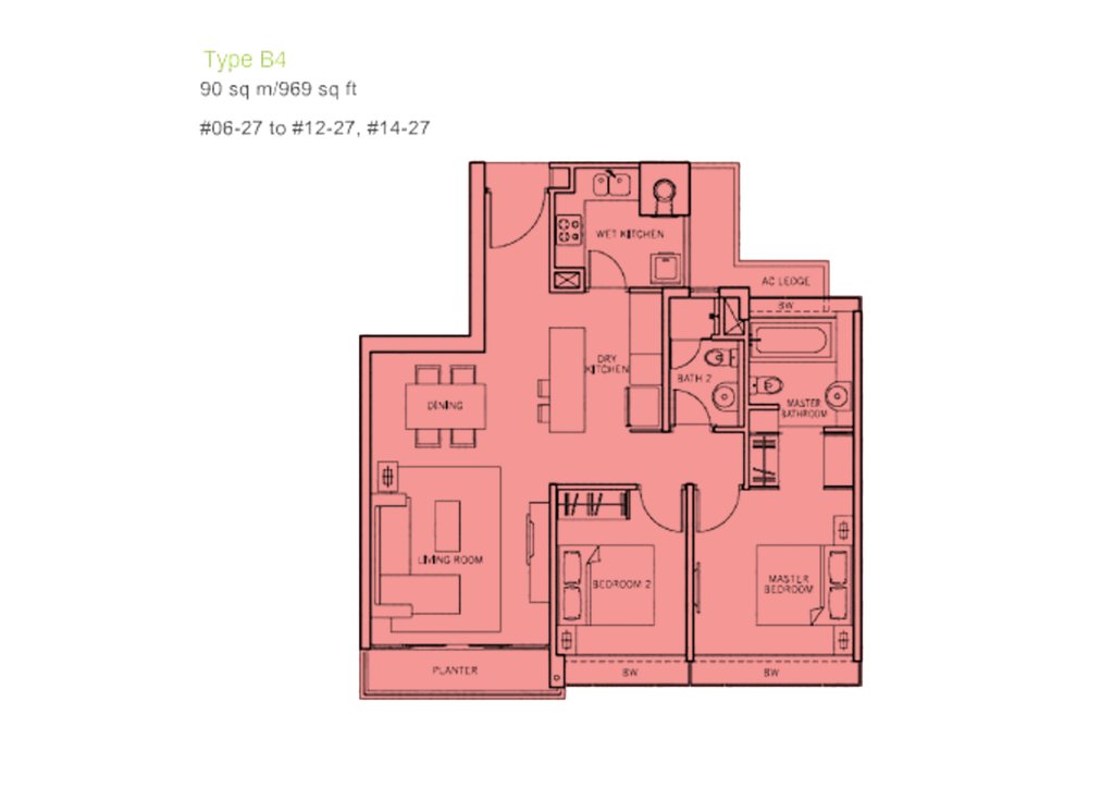 The Centris floor plan 969 sqft Type B4