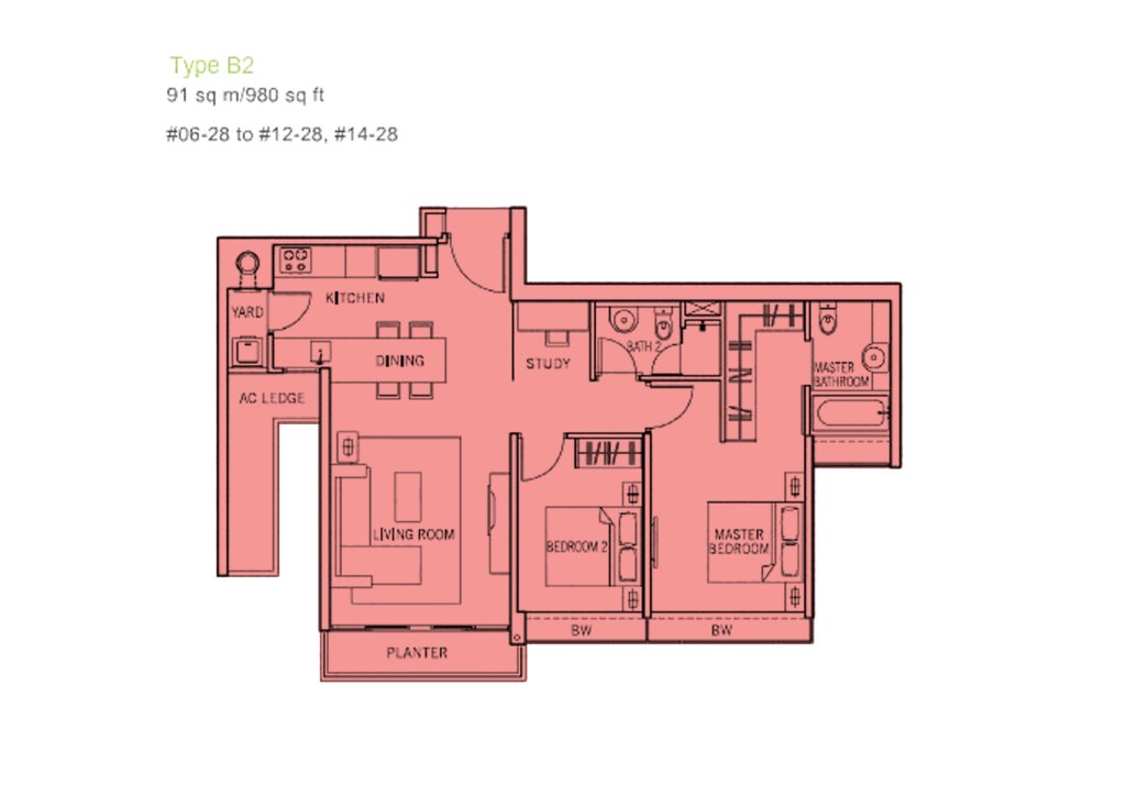 The Centris floor plan 980 sqft Type B2