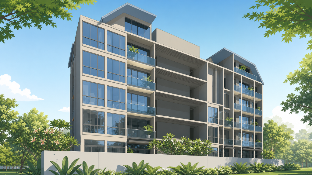 The Enclave . Holland the block facade and greenery