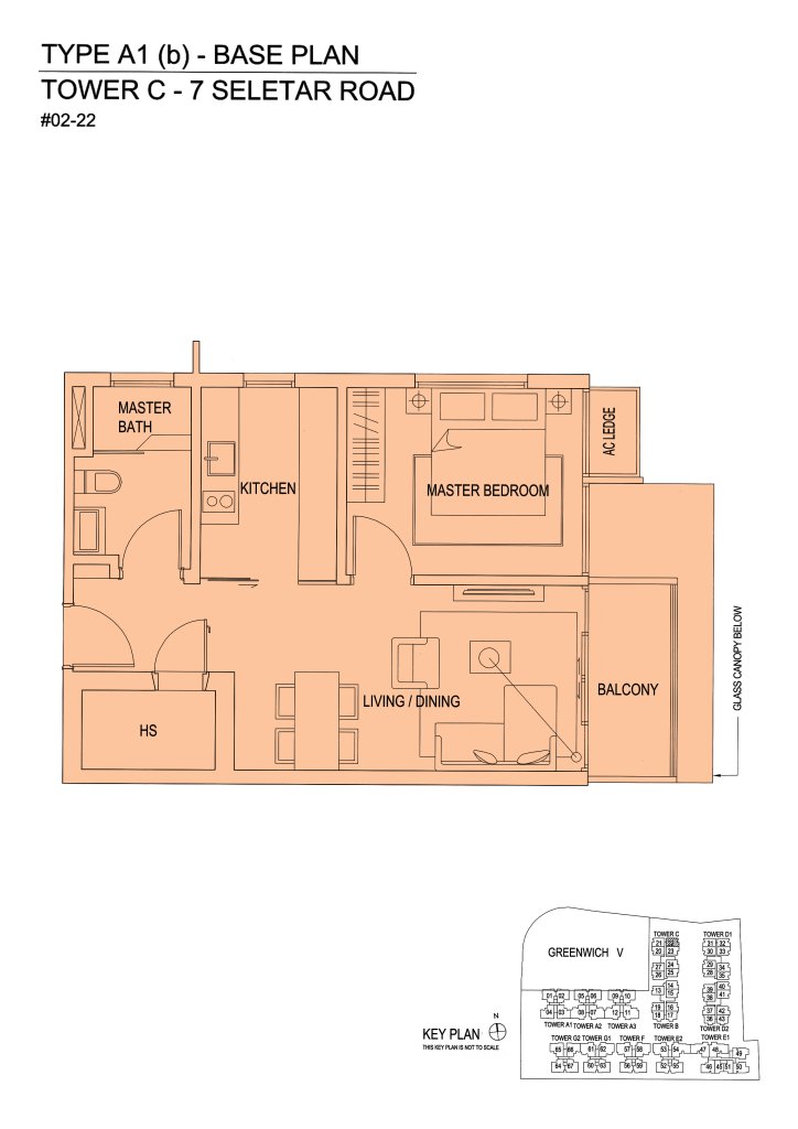 The Greenwich floor plan 603 sqft Type A1(b)