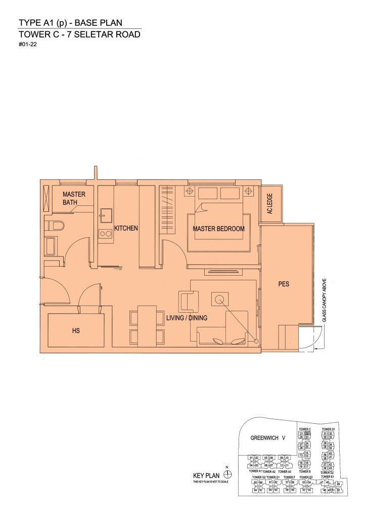 The Greenwich floor plan 657 sqft Type A1(p)
