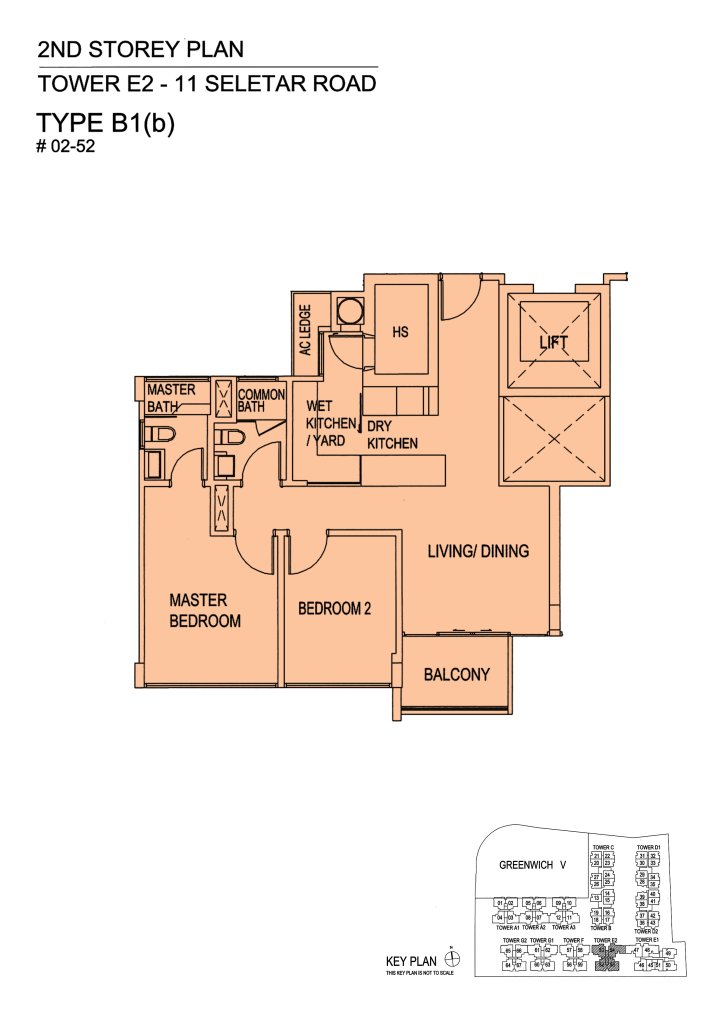 The Greenwich floor plan 883 sqft Type B1(b)