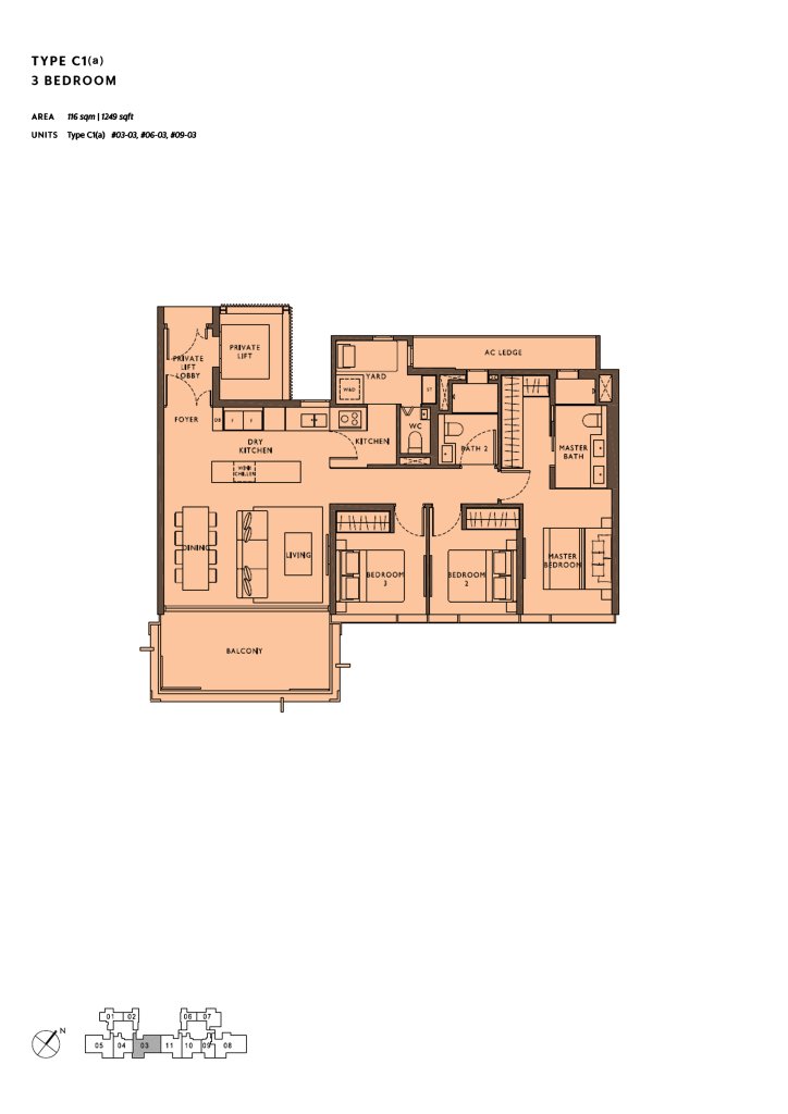 The Hyde floor plan 1,249 sqft Type C1(a)