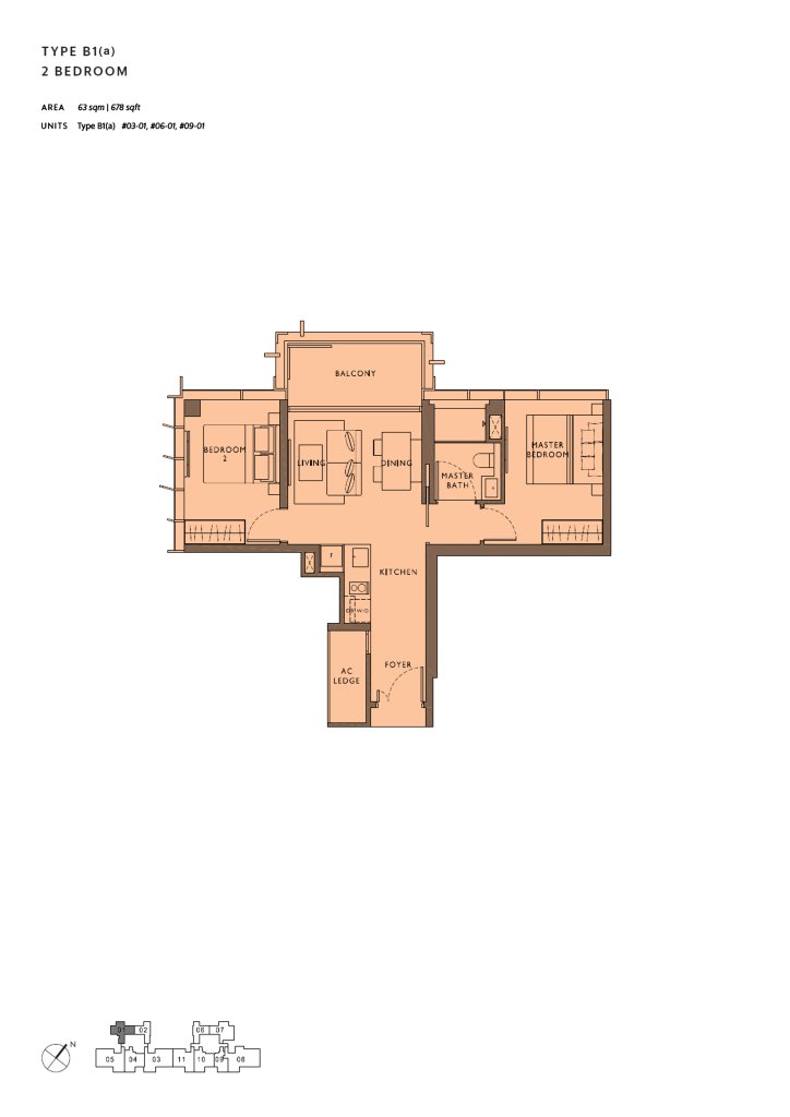 The Hyde floor plan 678 sqft Type B1(a)