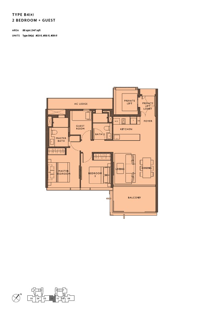 The Hyde floor plan 947 sqft Type B4(a)