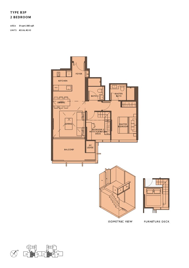 The Hyde floor plan 980 sqft Type B3P