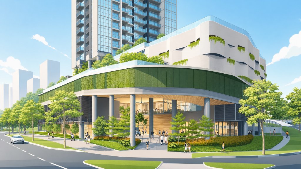 The Linq @ Beauty World retail podium corner with landscaped walkway