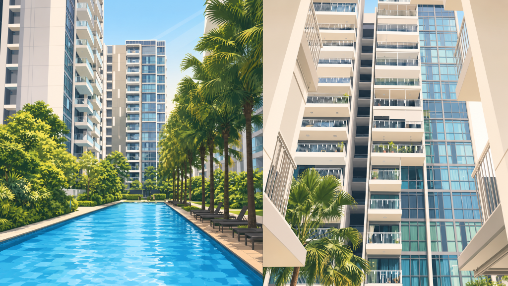 The Luxurie swimming pool and tower exterior