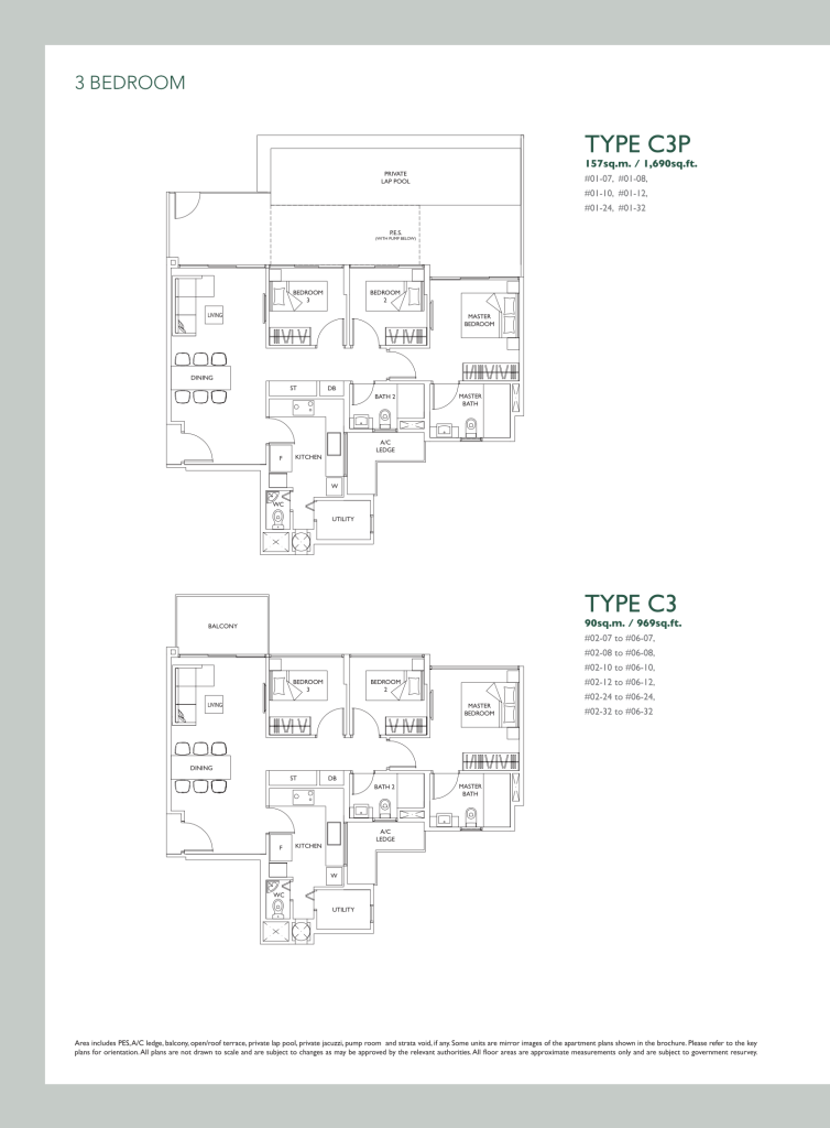 The Luxurie floor plan Type C3P, 1690 sqft, Sengkang, Singapore