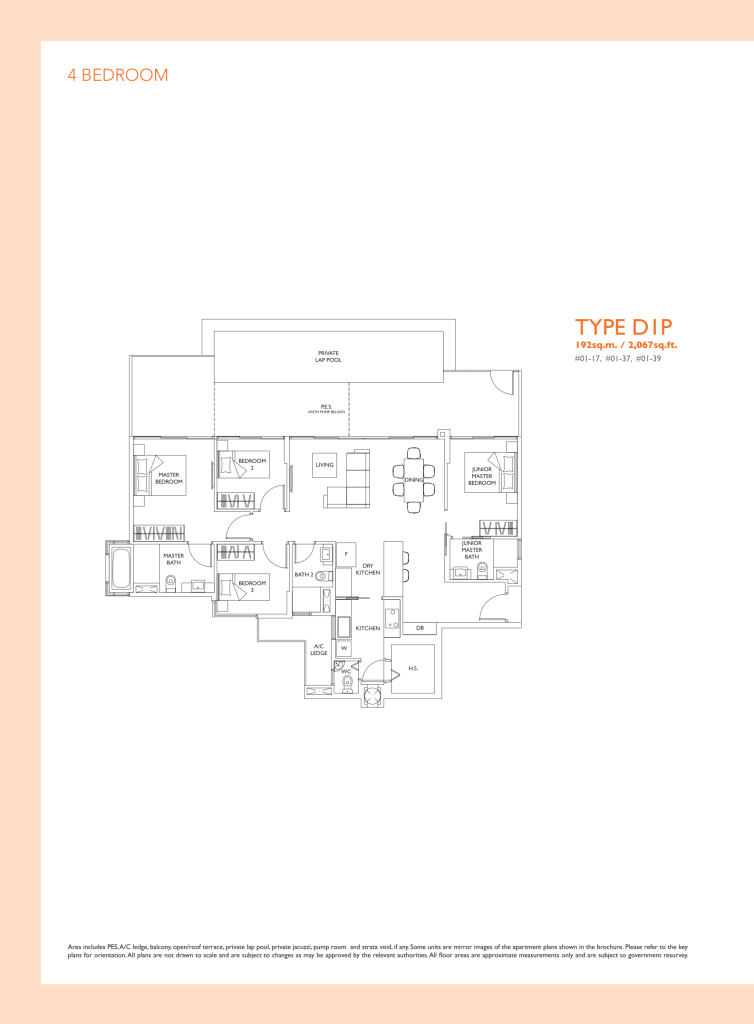 The Luxurie floor plan Type D1P, 2067 sqft, Sengkang, Singapore