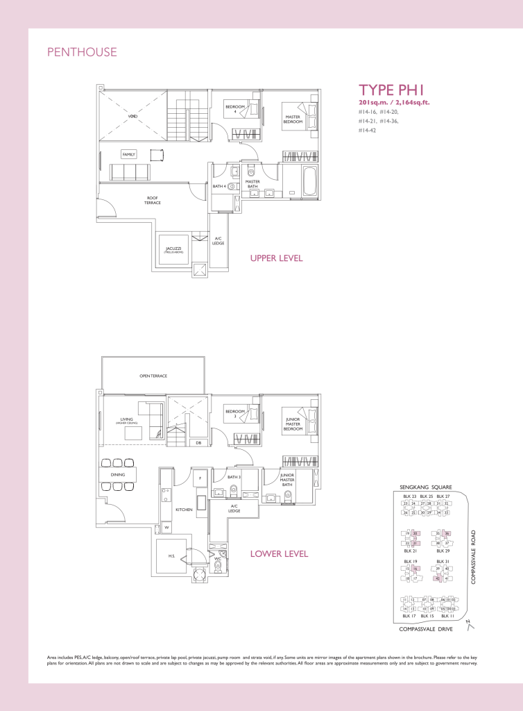 The Luxurie floor plan Type PH1, 2164 sqft, Sengkang, Singapore