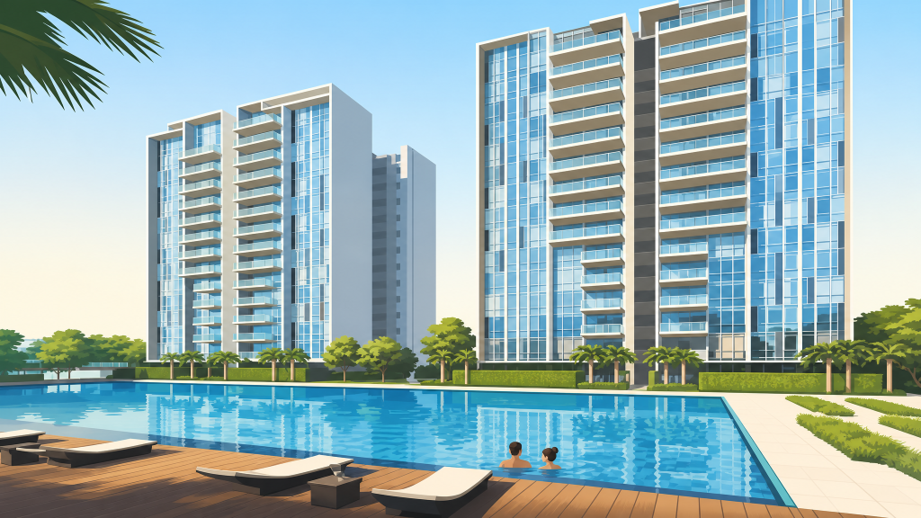 The Luxurie swimming pool with sun loungers
