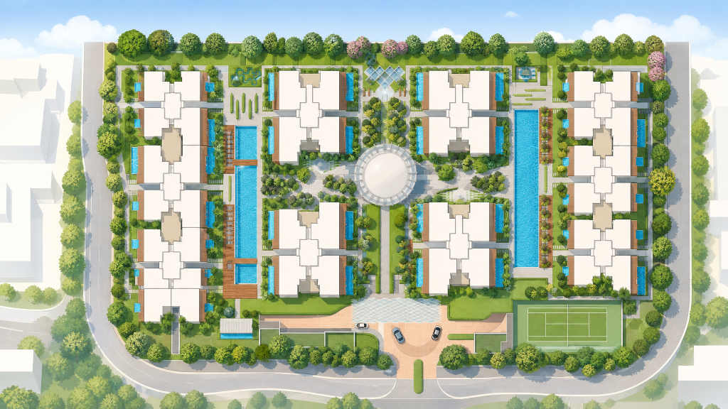 The Luxurie aerial view of the grounds
