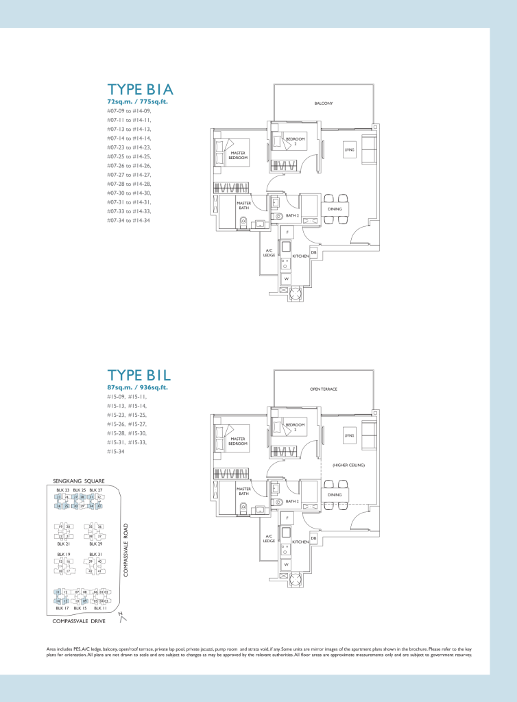 The Luxurie floor plan Type B1A, 775 sqft, Sengkang, Singapore