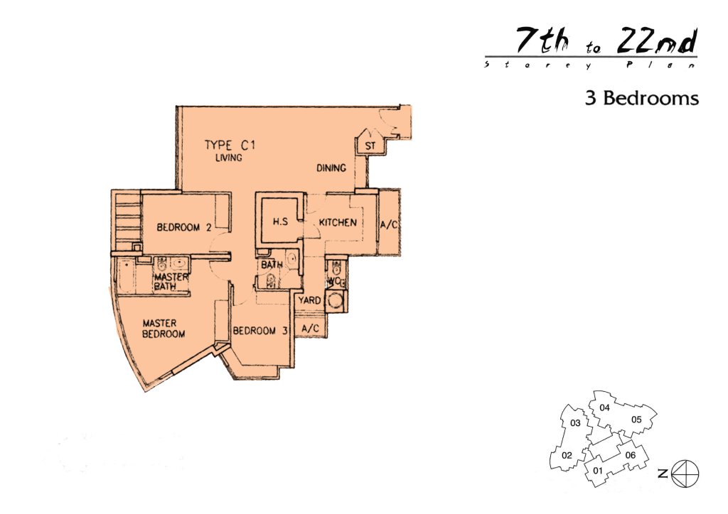 The Madeira floor plan 1,249 sqft Type C1-7th
