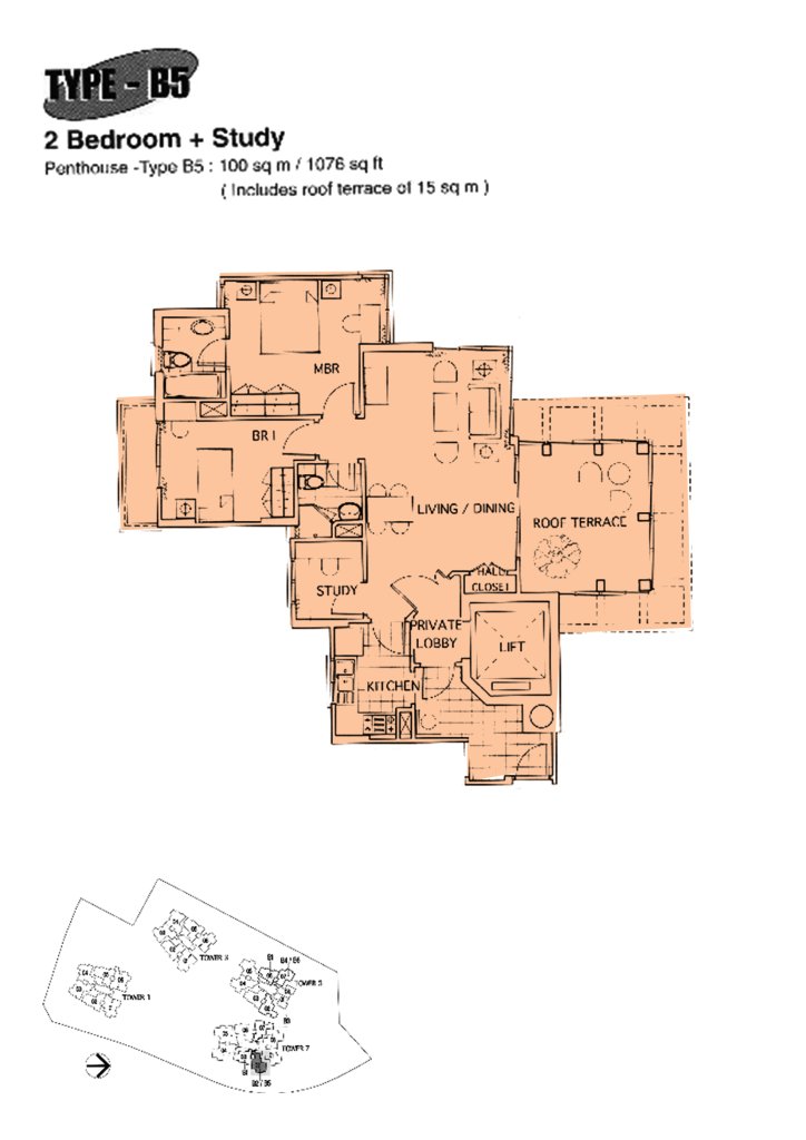 The Mayfair floor plan 1,076 sqft Type B5