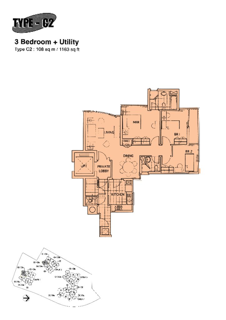 The Mayfair floor plan 1,163 sqft Type C2
