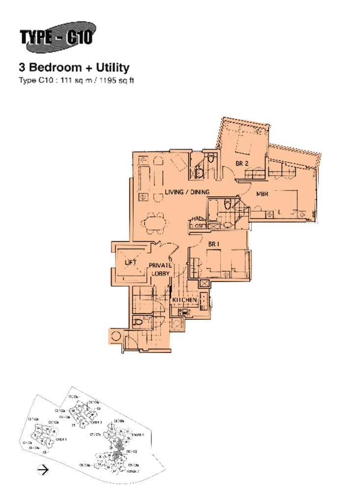The Mayfair floor plan 1,195 sqft Type C10