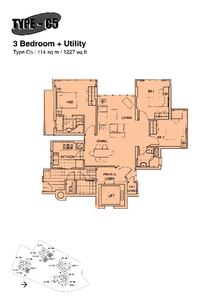 The Mayfair floor plan 1,227 sqft Type C5