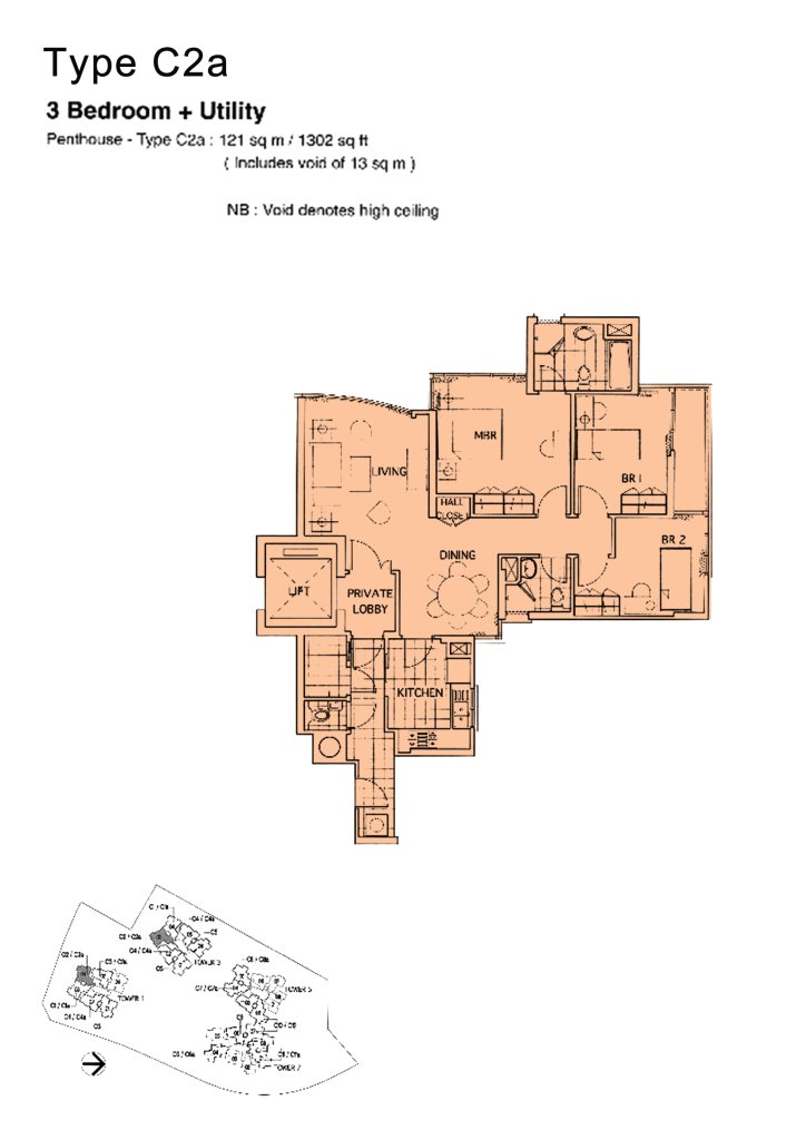 The Mayfair floor plan 1,302 sqft Type C2a