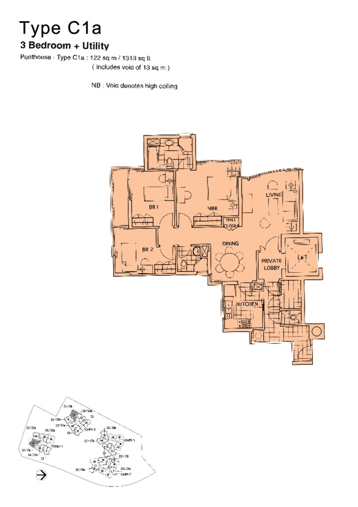 The Mayfair floor plan 1,313 sqft Type C1a