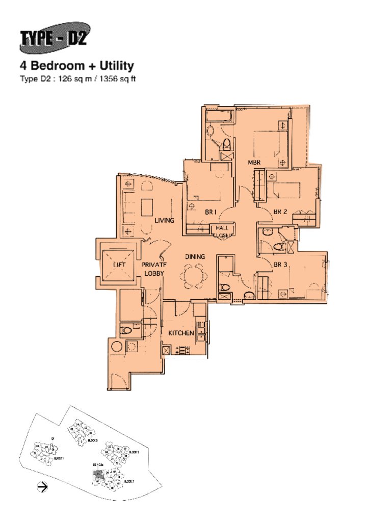 The Mayfair floor plan 1,356 sqft Type D2