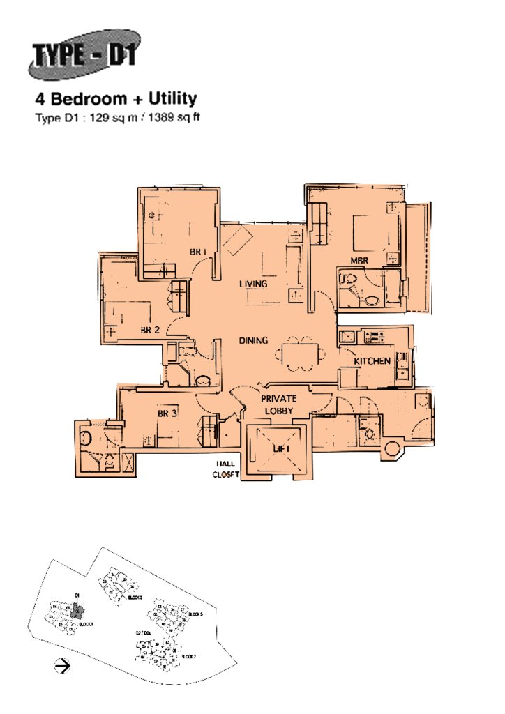 The Mayfair floor plan 1,389 sqft Type D1