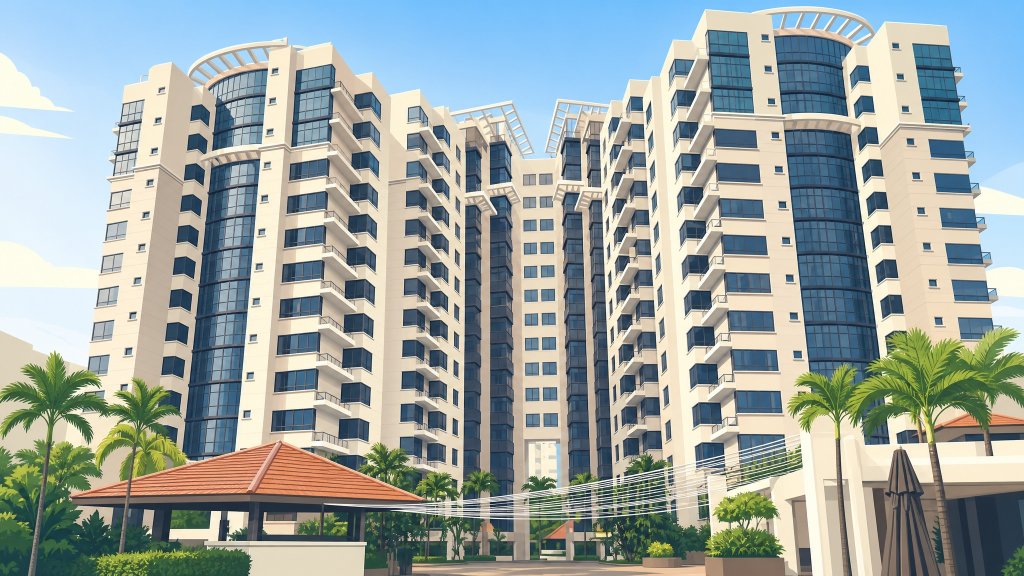 The Mayfair towers and poolside pavilion