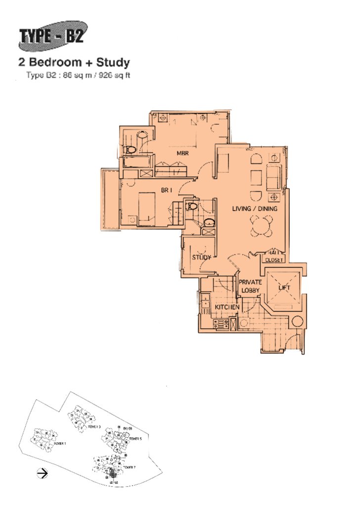 The Mayfair floor plan 926 sqft Type B2