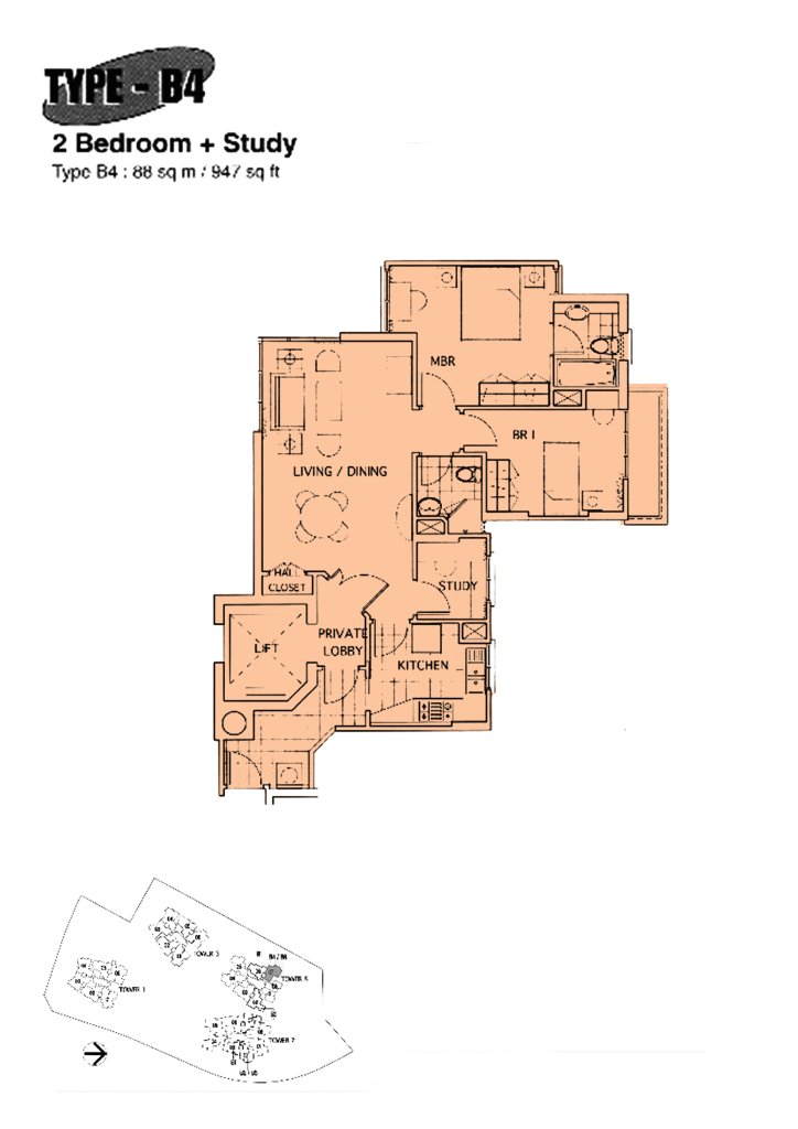 The Mayfair floor plan 947 sqft Type B4