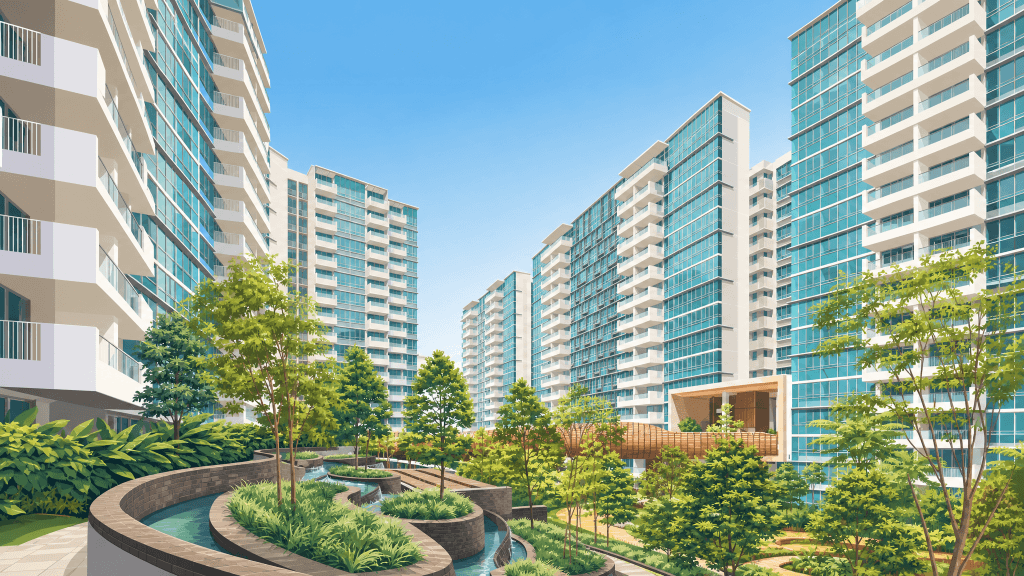 The Minton blocks and landscaped courtyard, Hougang, Singapore