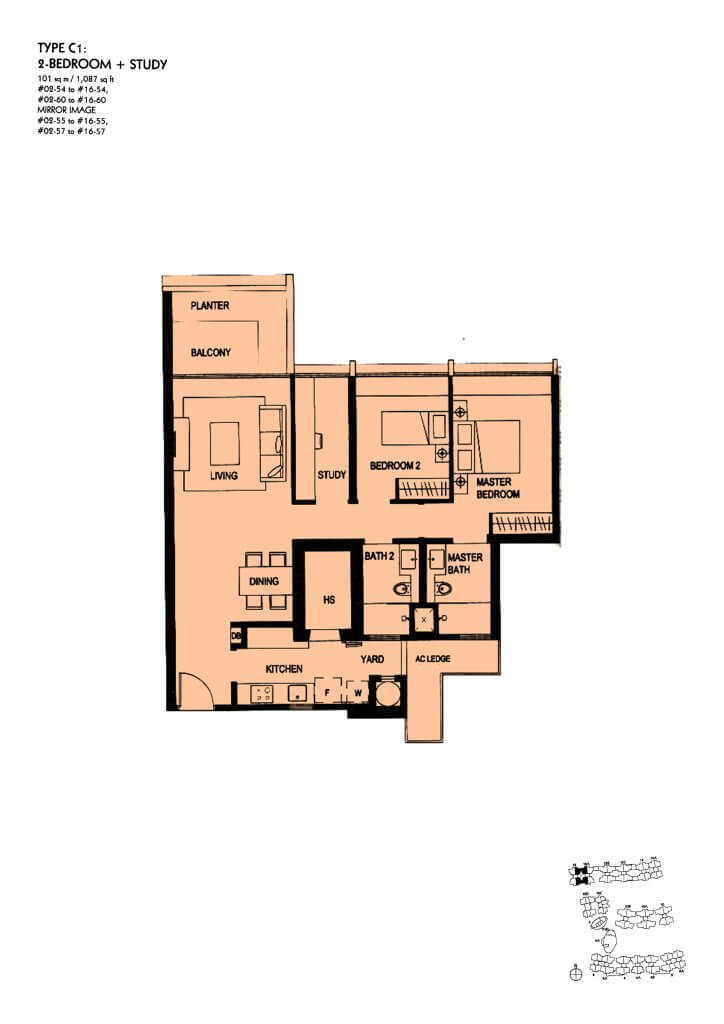 The Minton floor plan Type C1, 1087 sqft, Hougang, Singapore