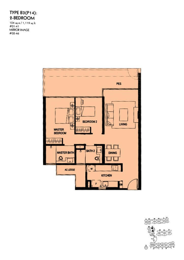The Minton floor plan Type B3P14, 1119 sqft, Hougang, Singapore