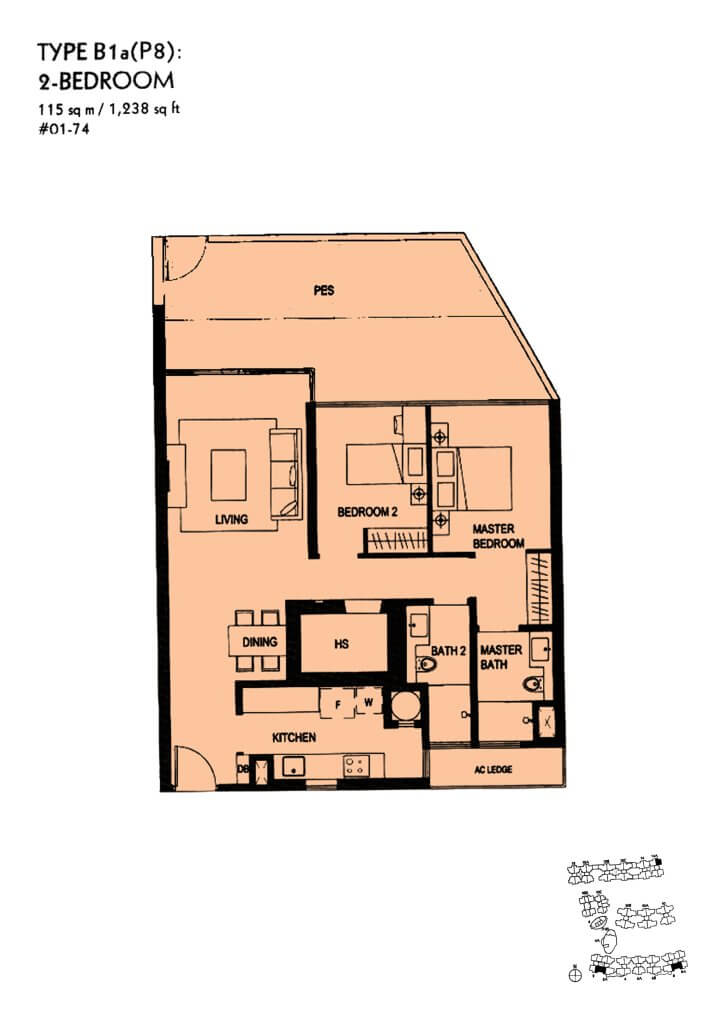 The Minton floor plan Type B1aP8, 1238 sqft, Hougang, Singapore