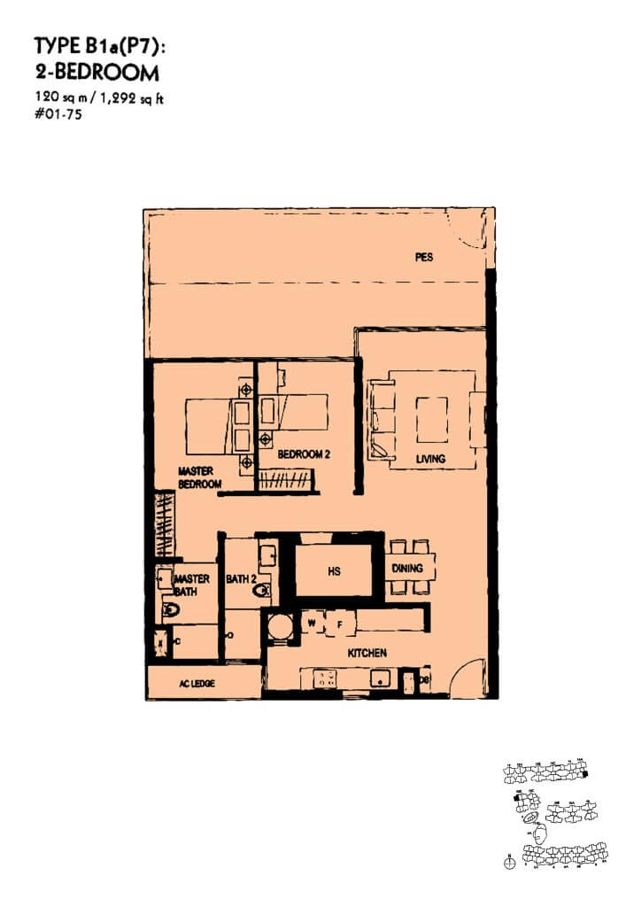 The Minton floor plan Type B1aP7, 1292 sqft, Hougang, Singapore