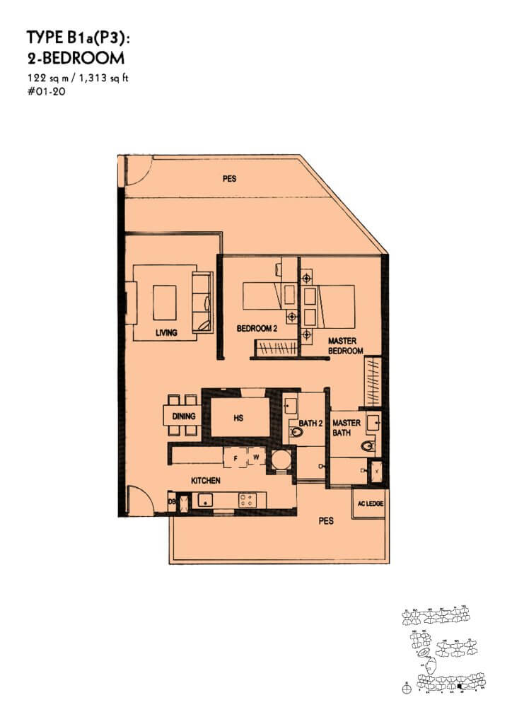 The Minton floor plan Type B1aP3, 1313 sqft, Hougang, Singapore