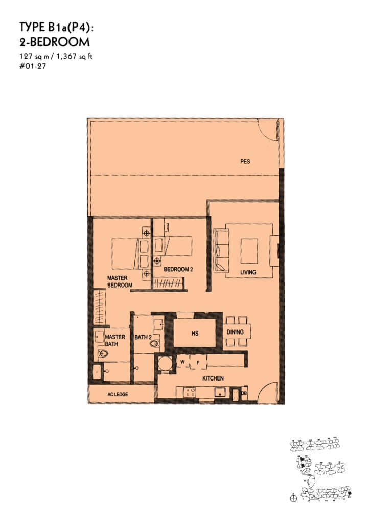 The Minton floor plan Type B1aP4, 1367 sqft, Hougang, Singapore