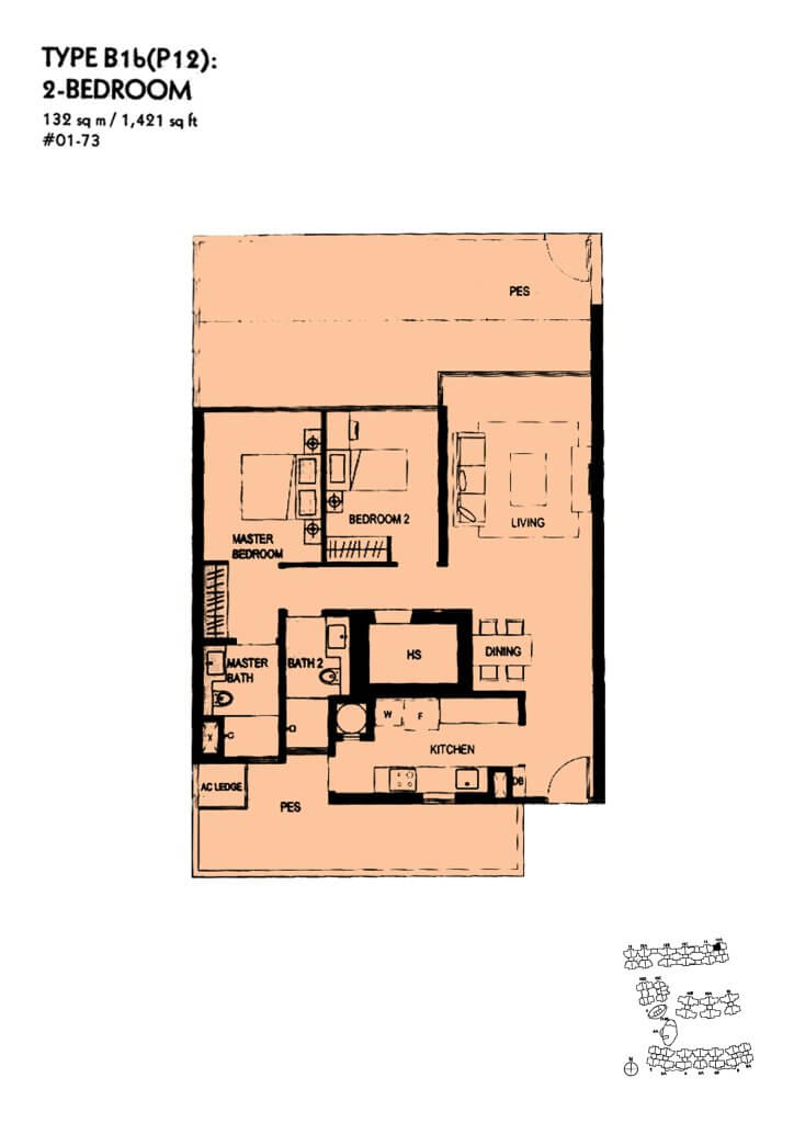 The Minton floor plan Type B1bP12, 1421 sqft, Hougang, Singapore