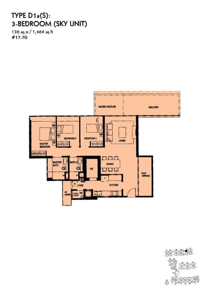 The Minton floor plan Type D1aS, 1464 sqft, Hougang, Singapore